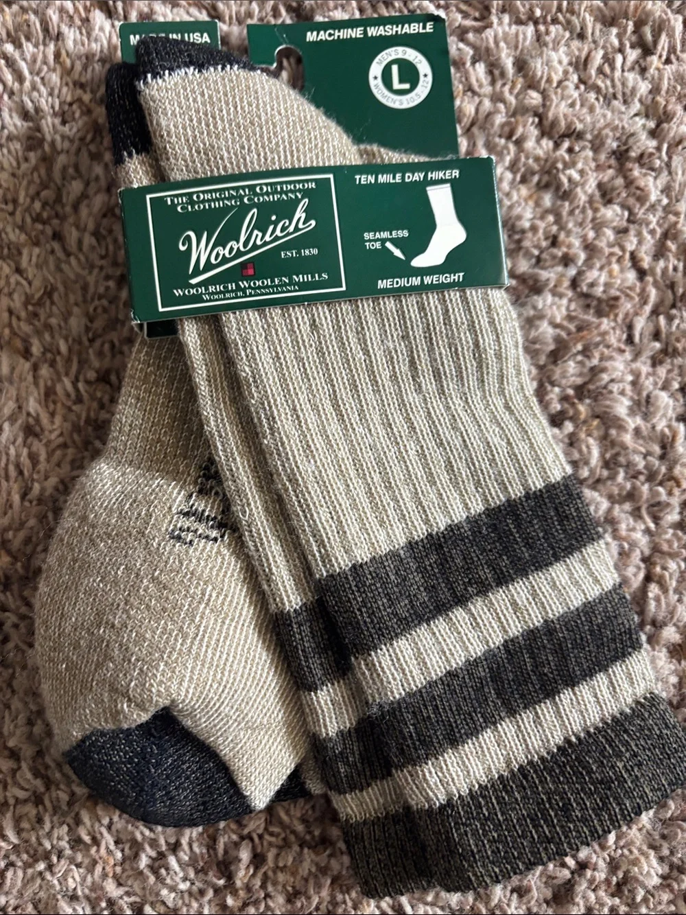Woolrich Tan and Black Striped Men's Casual Crew Socks